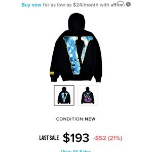 Vlone juice wrld hoodie size xl NEW!